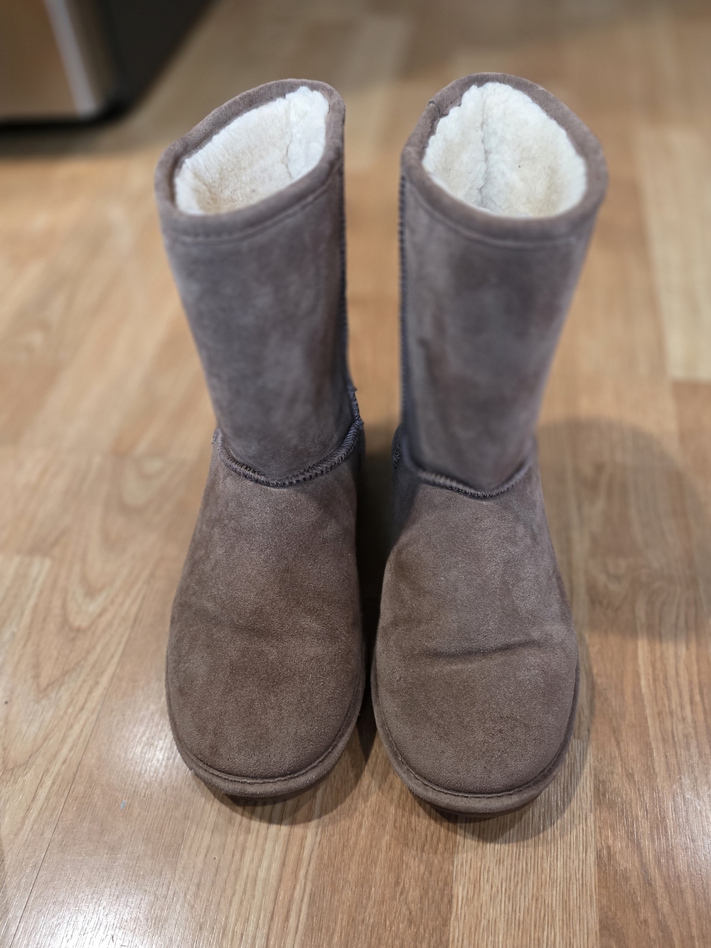 BearPaw Plush-Lined Mid-Calf Suede Boots - Taupe Brown Size 9